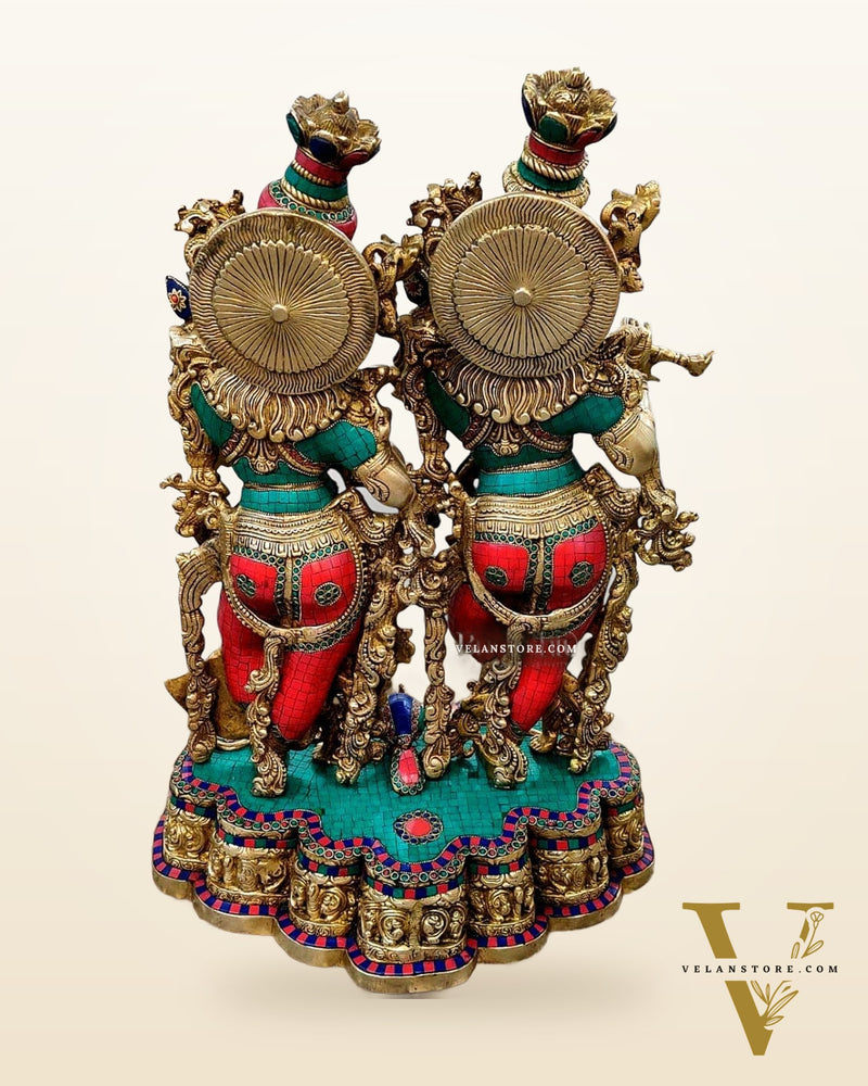 Pure Brass Radha Krishna Standing Idol – 29"x19"x12.5",