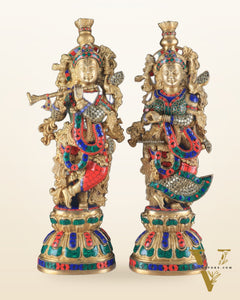 Pure Brass Radha Krishna Statue - 21 inch meenakari delight