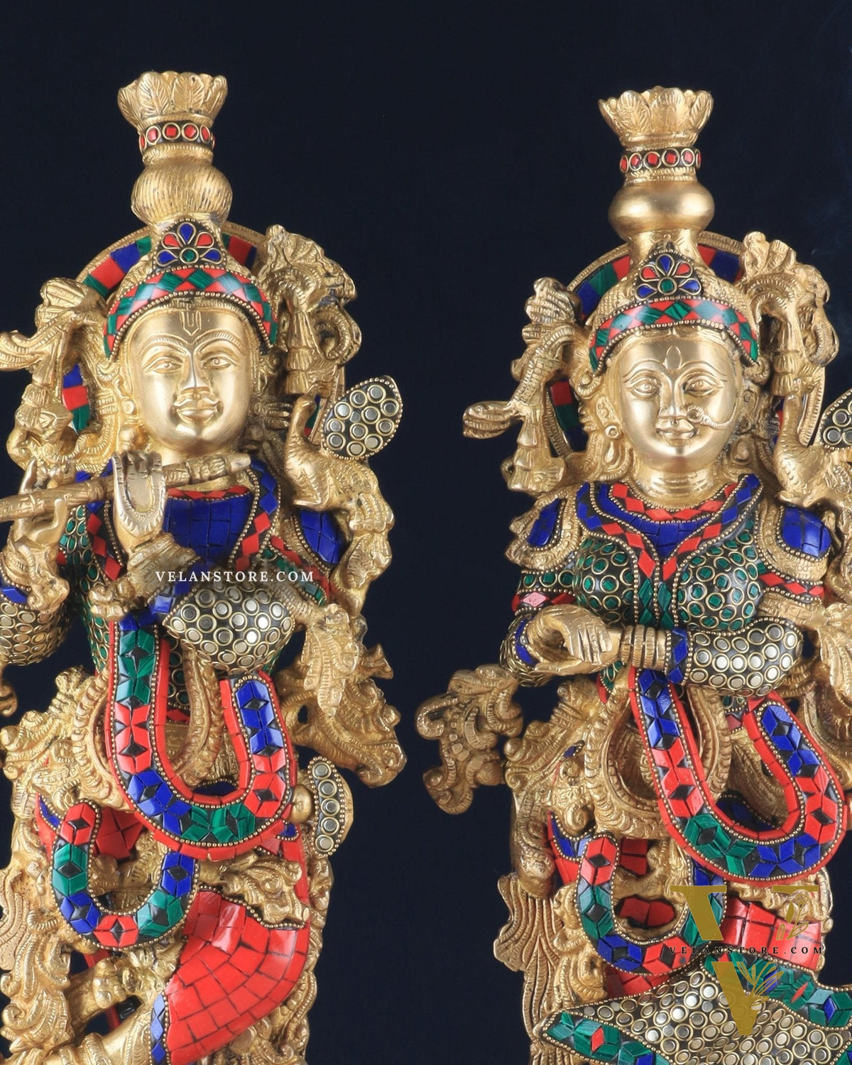 Pure Brass Radha Krishna Statue - 21 inch meenakari delight