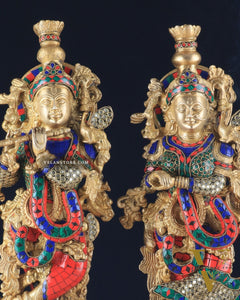Pure Brass Radha Krishna Statue - 21 inch meenakari delight