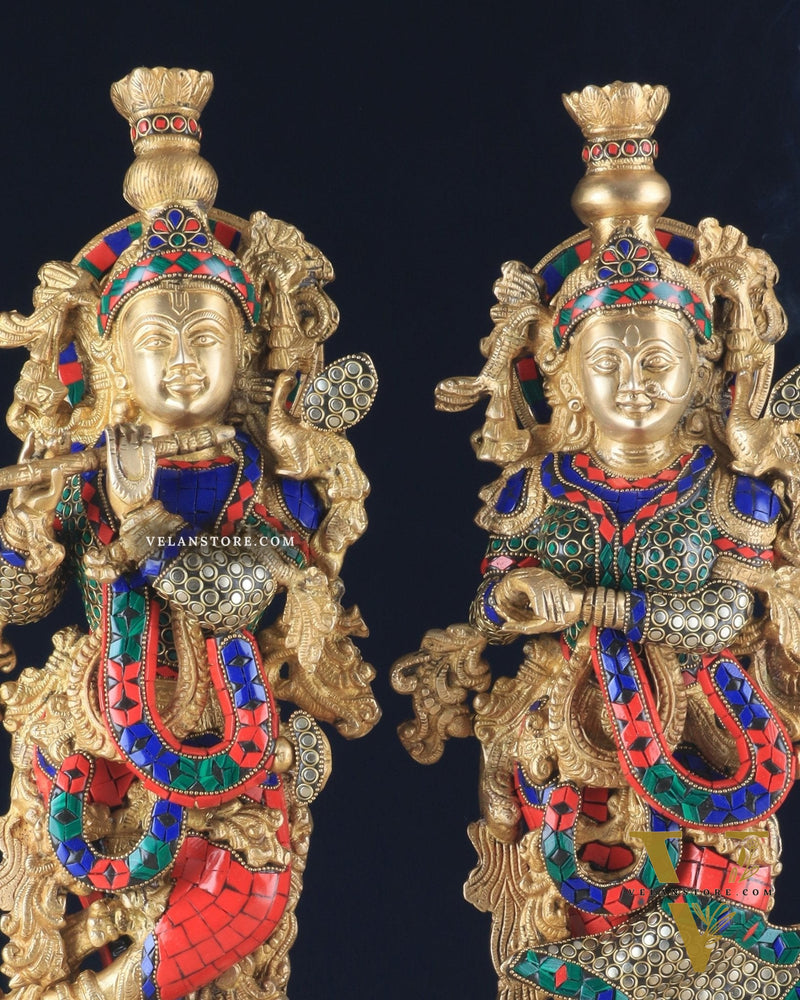 Pure Brass Radha Krishna Statue - 21 inch meenakari delight