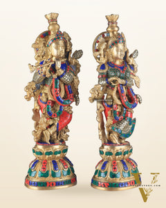 Pure Brass Radha Krishna Statue - 21 inch meenakari delight