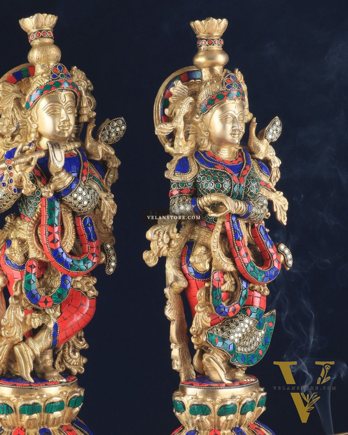 Pure Brass Radha Krishna Statue - 21 inch meenakari delight
