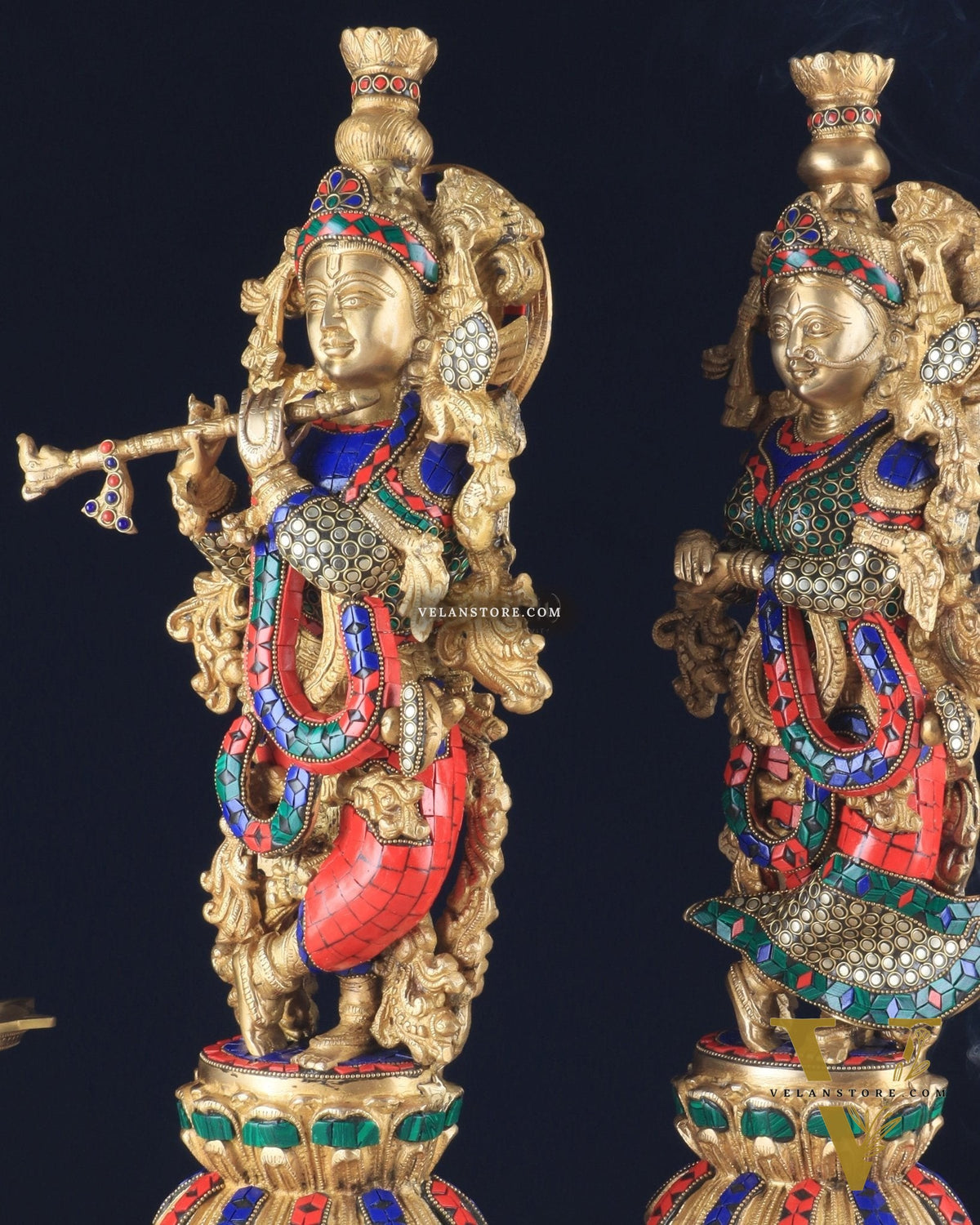 Pure Brass Radha Krishna Statue - 21 inch meenakari delight