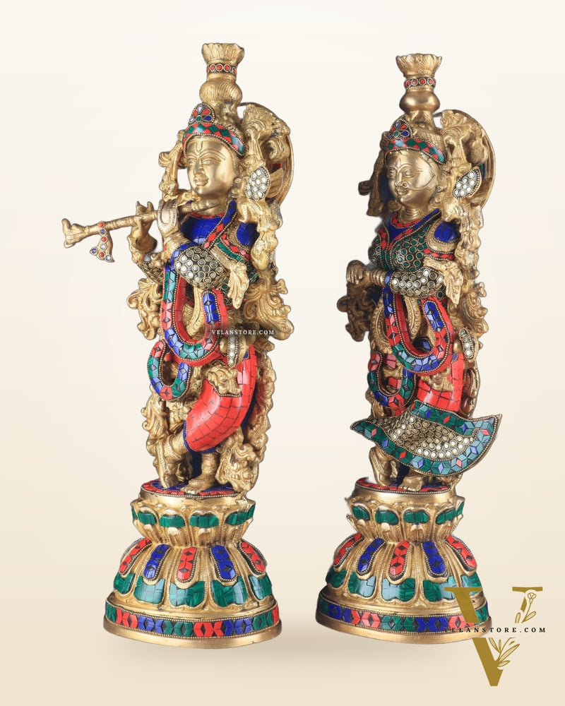 Pure Brass Radha Krishna Statue - 21 inch meenakari delight