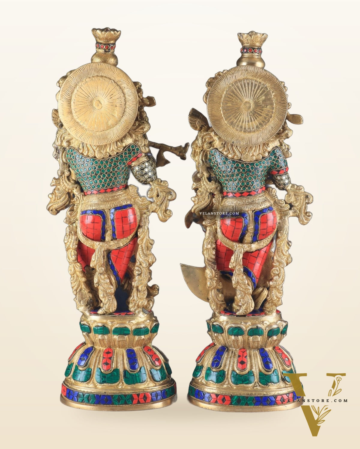 Pure Brass Radha Krishna Statue - 21 inch meenakari delight