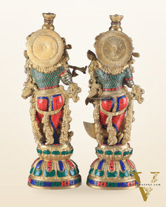 Pure Brass Radha Krishna Statue - 21 inch meenakari delight