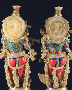 Pure Brass Radha Krishna Statue - 21 inch meenakari delight