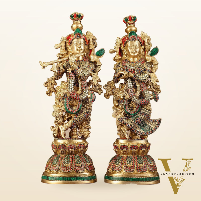 Pure Brass Radha Krishna Statue - 21 inch