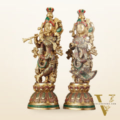 Pure Brass Radha Krishna Statue - 21 inch