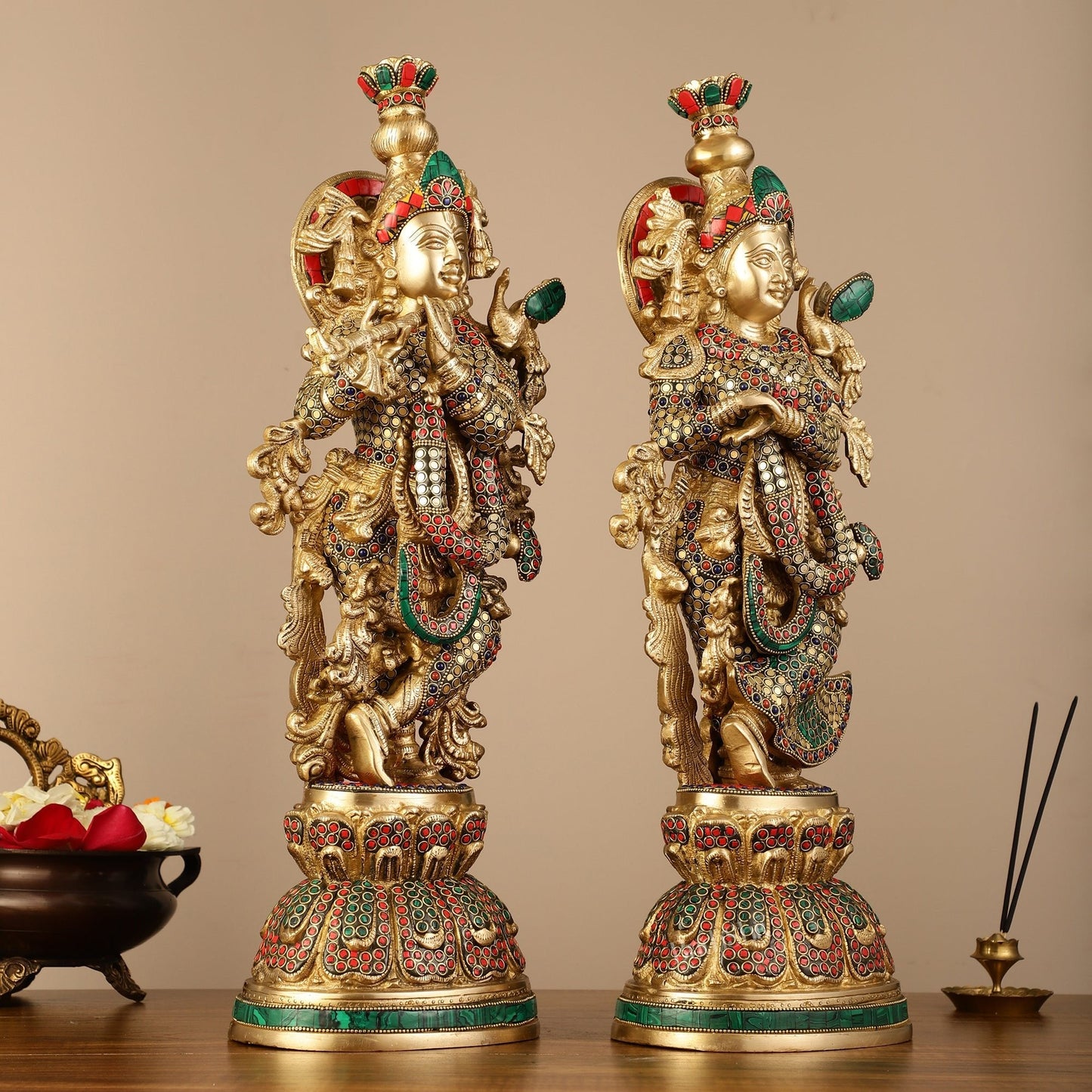 Pure Brass Radha Krishna Statue - 21 inch