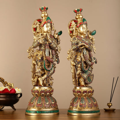 Pure Brass Radha Krishna Statue - 21 inch