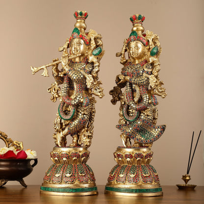 Pure Brass Radha Krishna Statue - 21 inch
