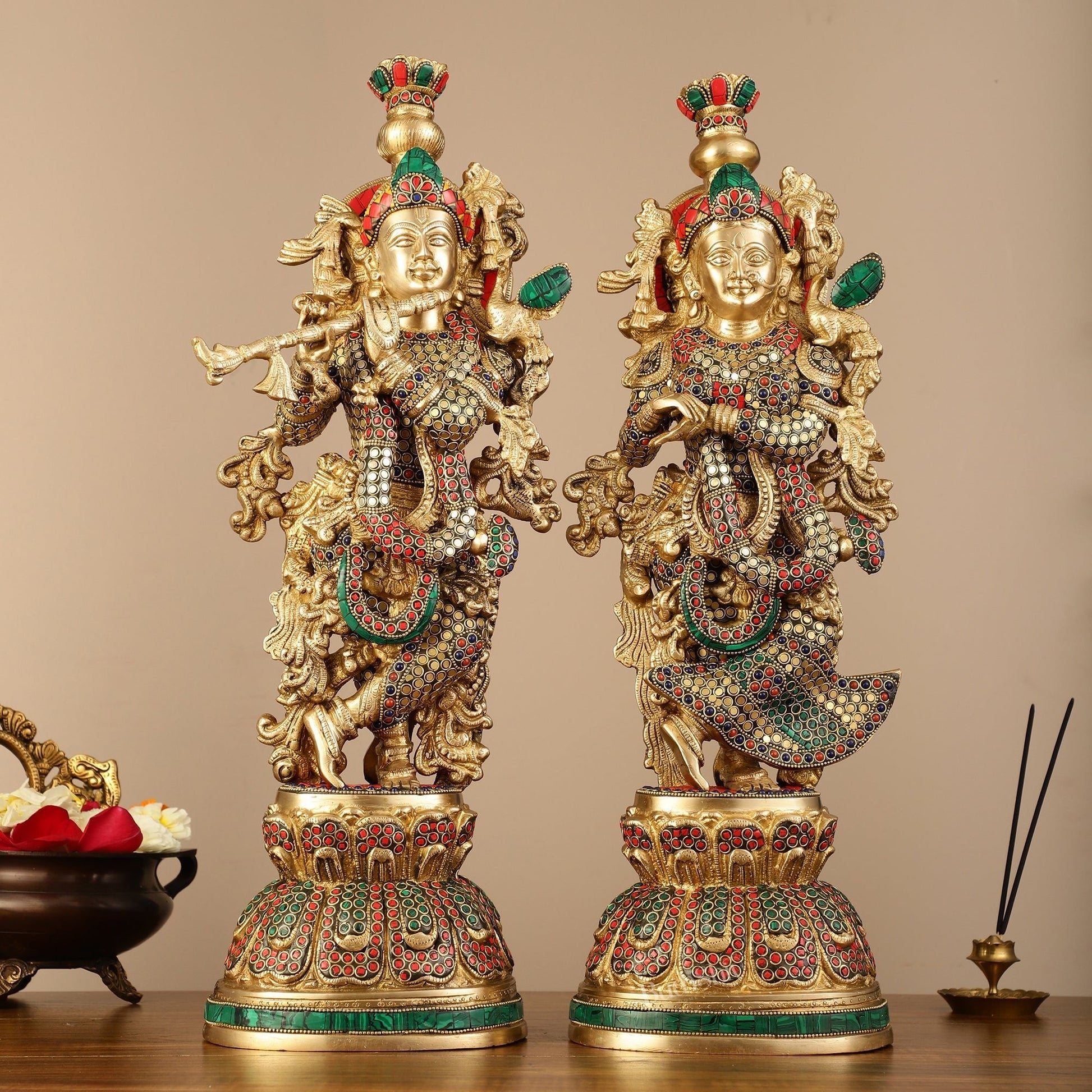 Pure Brass Radha Krishna Statue - 21 inch