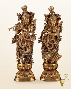 Pure Brass Radha Krishna Statue | 30" pair superfine carvings