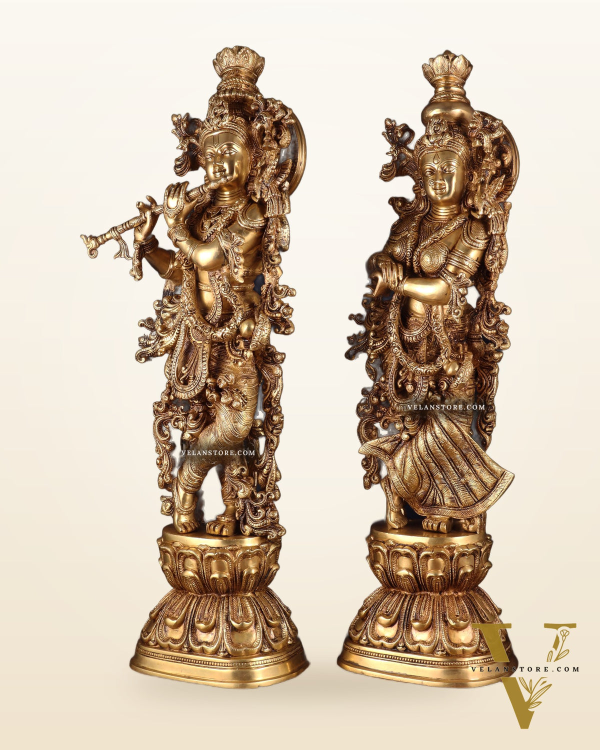Pure Brass Radha Krishna Statue | 30" pair superfine carvings