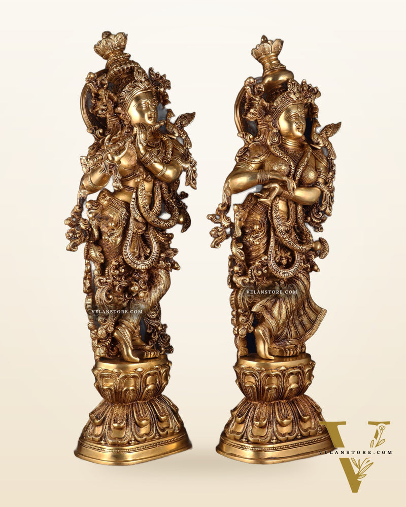 Pure Brass Radha Krishna Statue | 30" pair superfine carvings