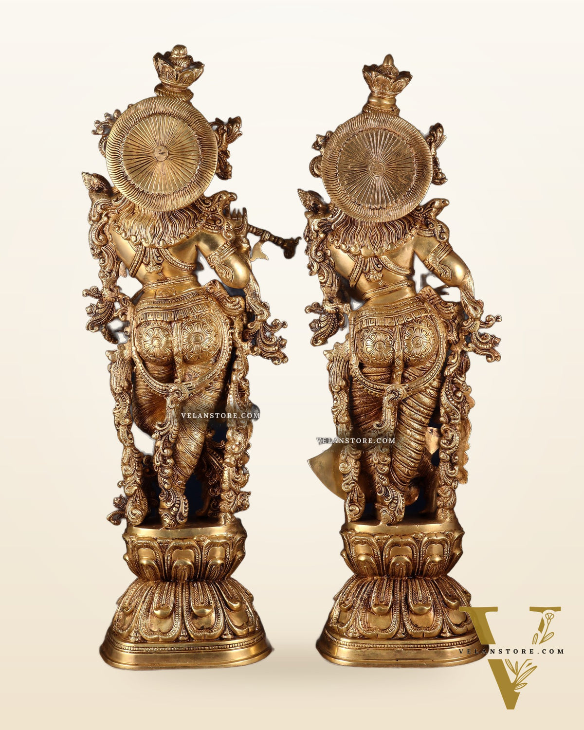 Pure Brass Radha Krishna Statue | 30" pair superfine carvings