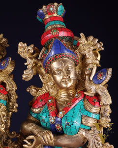 Pure Brass Radha Krishna statue meenakari Stonework– 29"