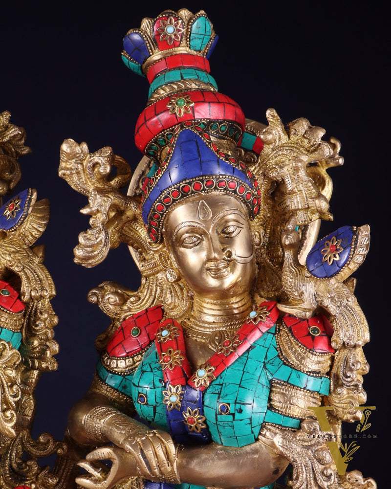 Pure Brass Radha Krishna statue meenakari Stonework– 29"