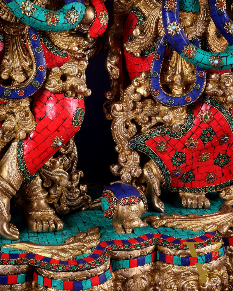 Pure Brass Radha Krishna statue meenakari Stonework– 29"