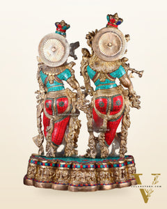 Pure Brass Radha Krishna statue meenakari Stonework– 29"