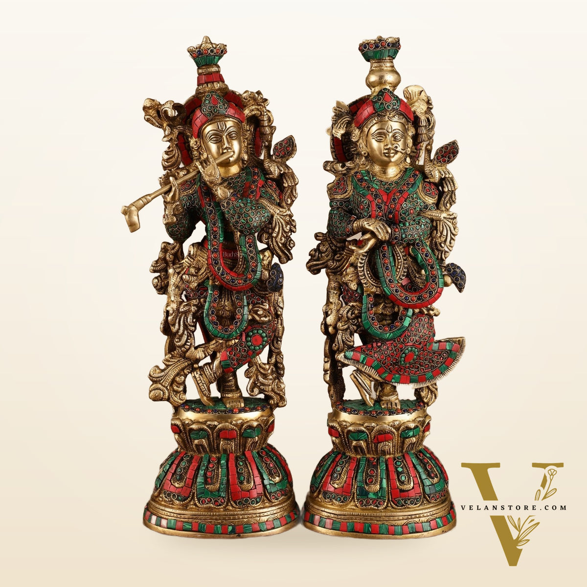 Pure Brass Radha Krishna Statue with Intricate Details | 21 Inch