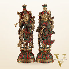 Pure Brass Radha Krishna Statue with Intricate Details | 21 Inch