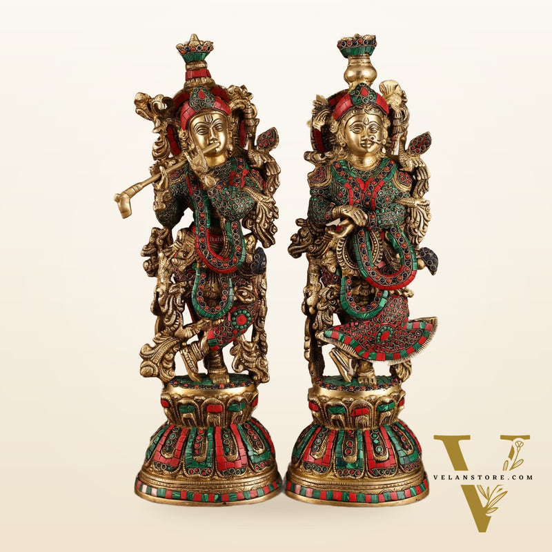 Pure Brass Radha Krishna Statue with Intricate Details | 21 Inch