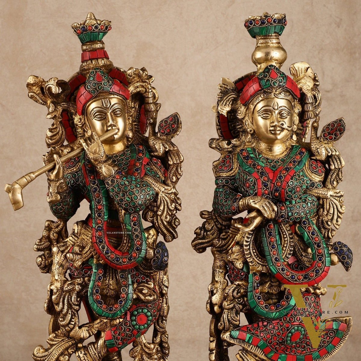 Pure Brass Radha Krishna Statue with Intricate Details | 21 Inch