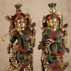 Pure Brass Radha Krishna Statue with Intricate Details | 21 Inch
