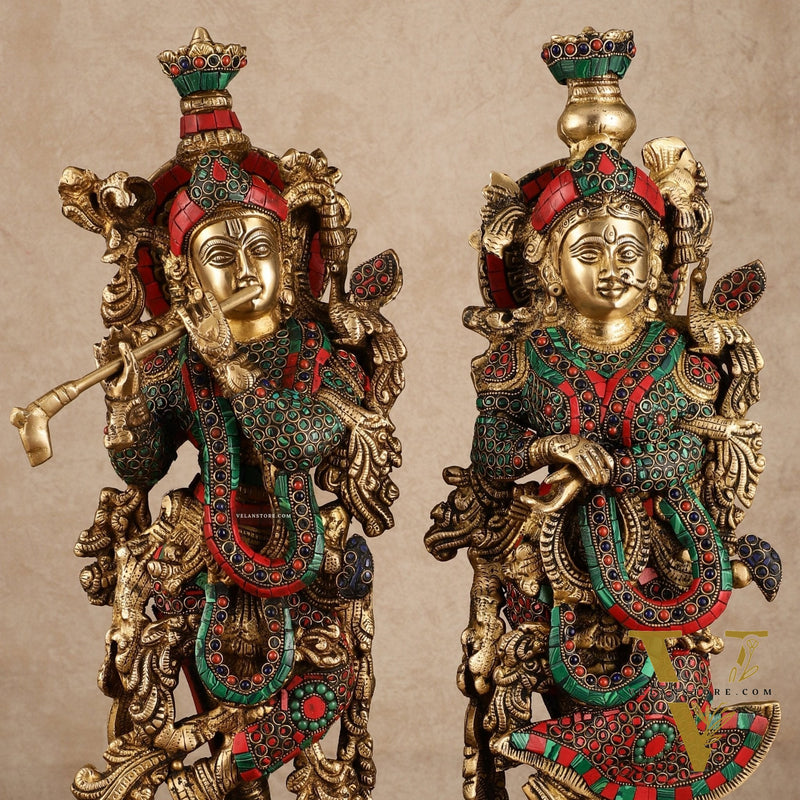 Pure Brass Radha Krishna Statue with Intricate Details | 21 Inch