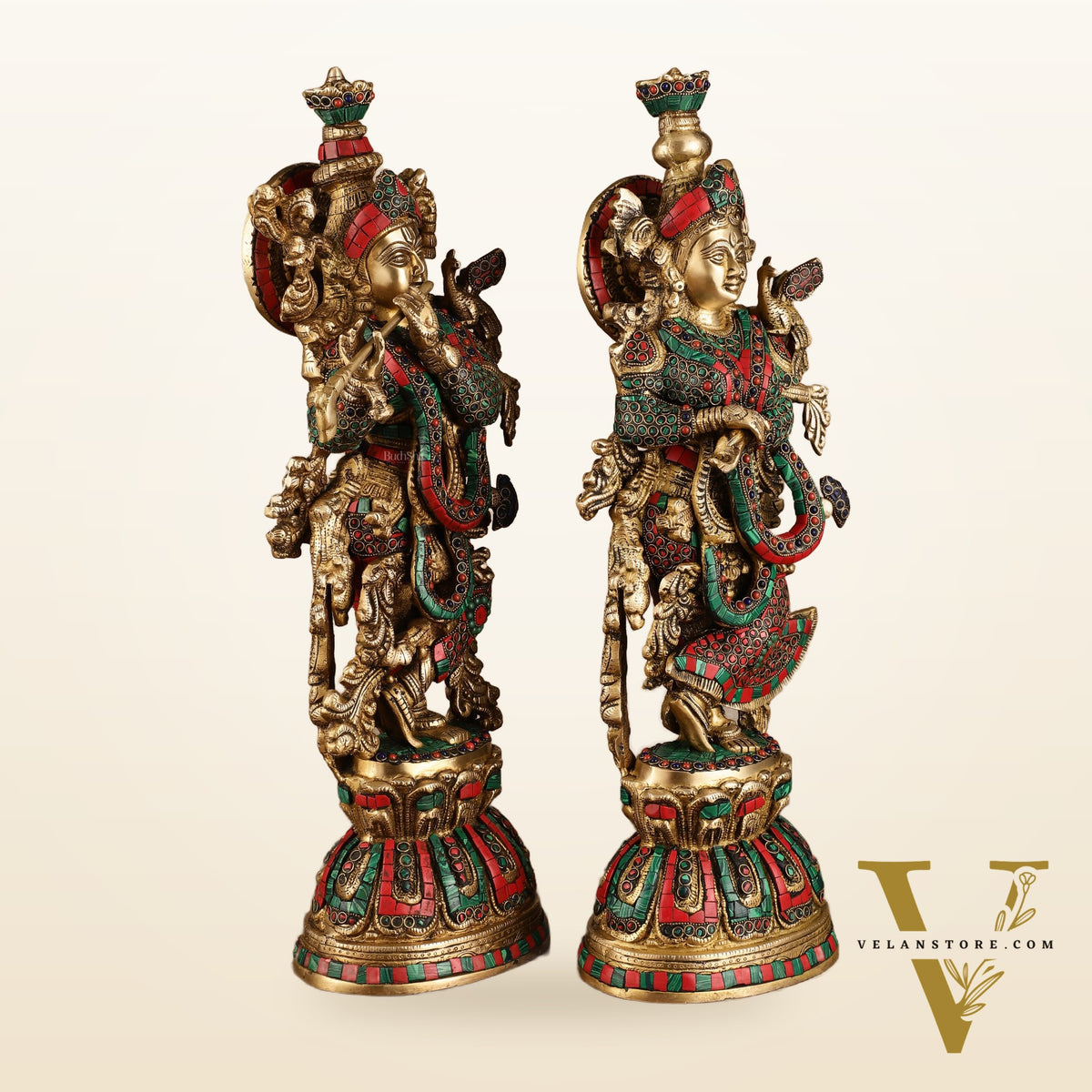 Pure Brass Radha Krishna Statue with Intricate Details | 21 Inch