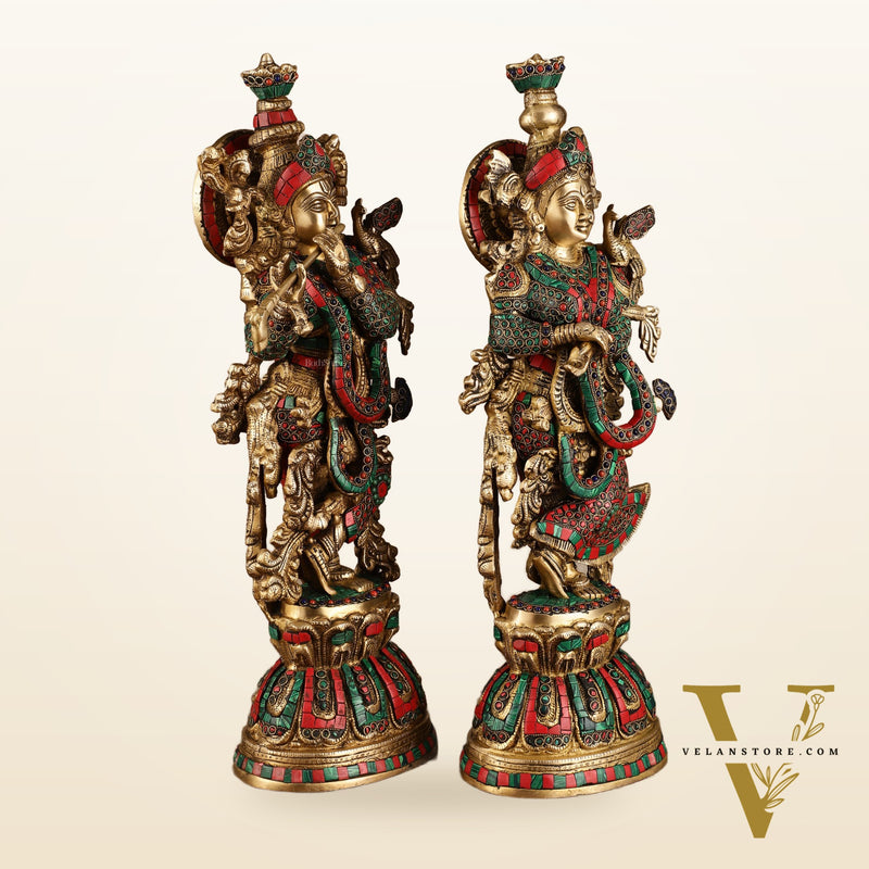 Pure Brass Radha Krishna Statue with Intricate Details | 21 Inch