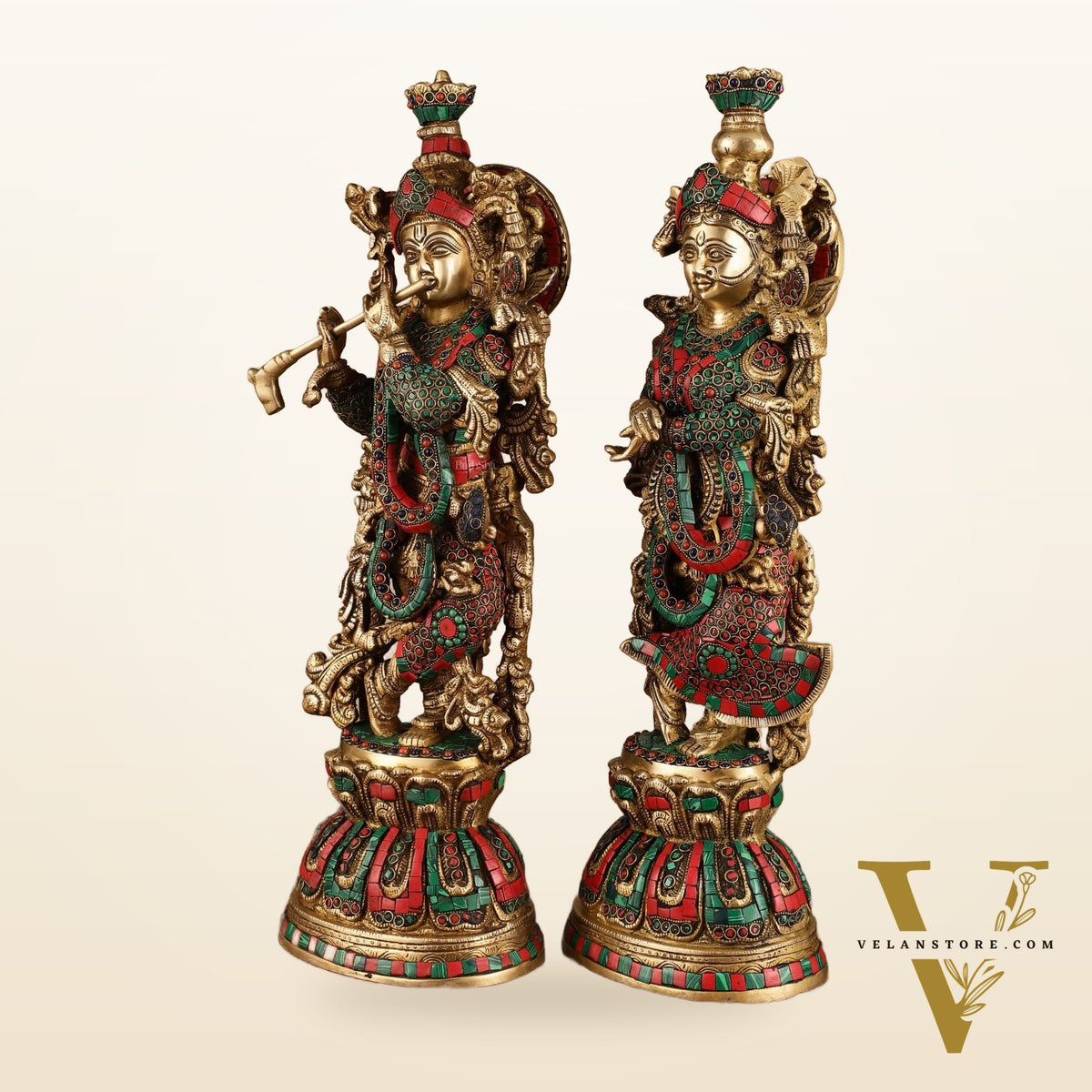 Pure Brass Radha Krishna Statue with Intricate Details | 21 Inch