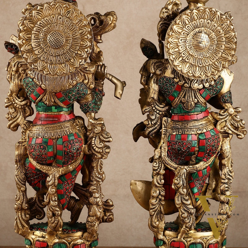 Pure Brass Radha Krishna Statue with Intricate Details | 21 Inch