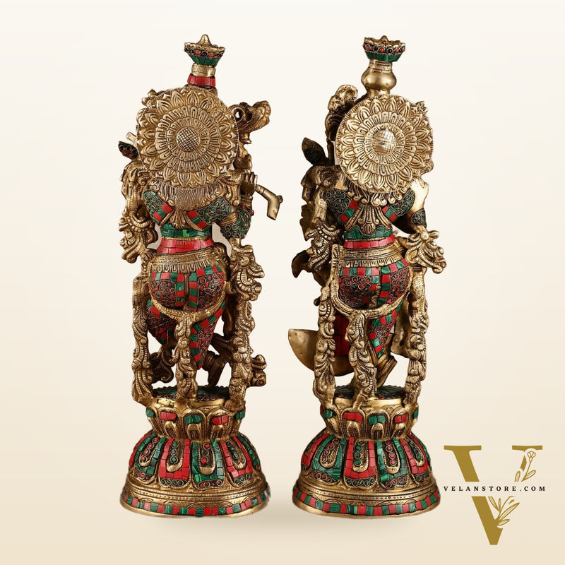 Pure Brass Radha Krishna Statue with Intricate Details | 21 Inch