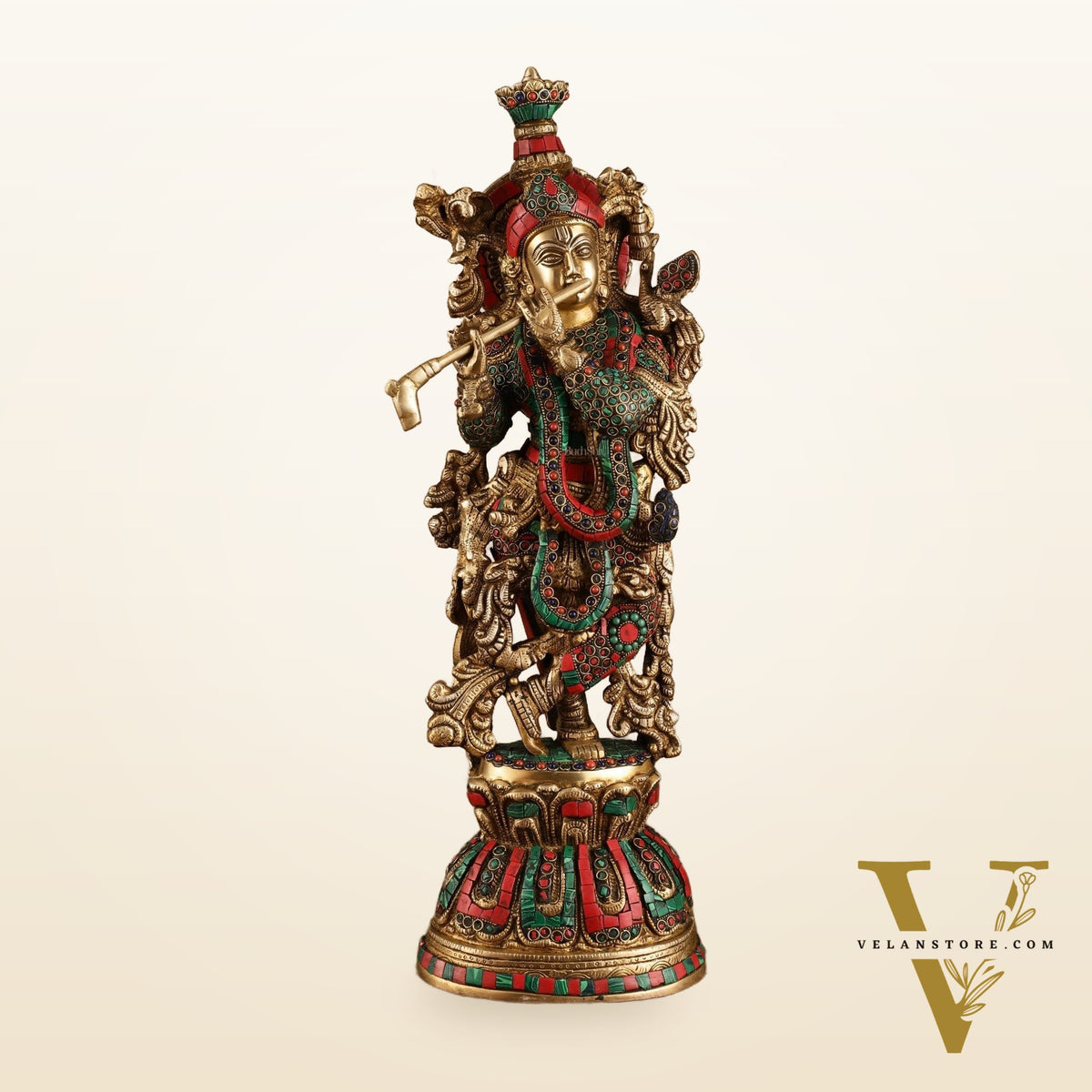 Pure Brass Radha Krishna Statue with Intricate Details | 21 Inch