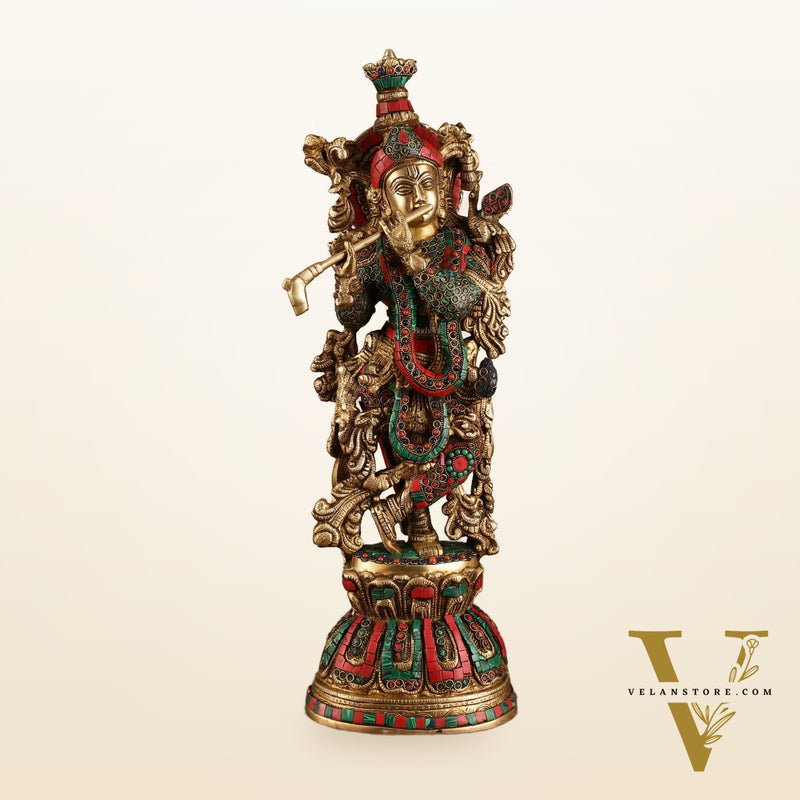 Pure Brass Radha Krishna Statue with Intricate Details | 21 Inch