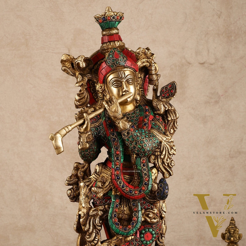 Pure Brass Radha Krishna Statue with Intricate Details | 21 Inch
