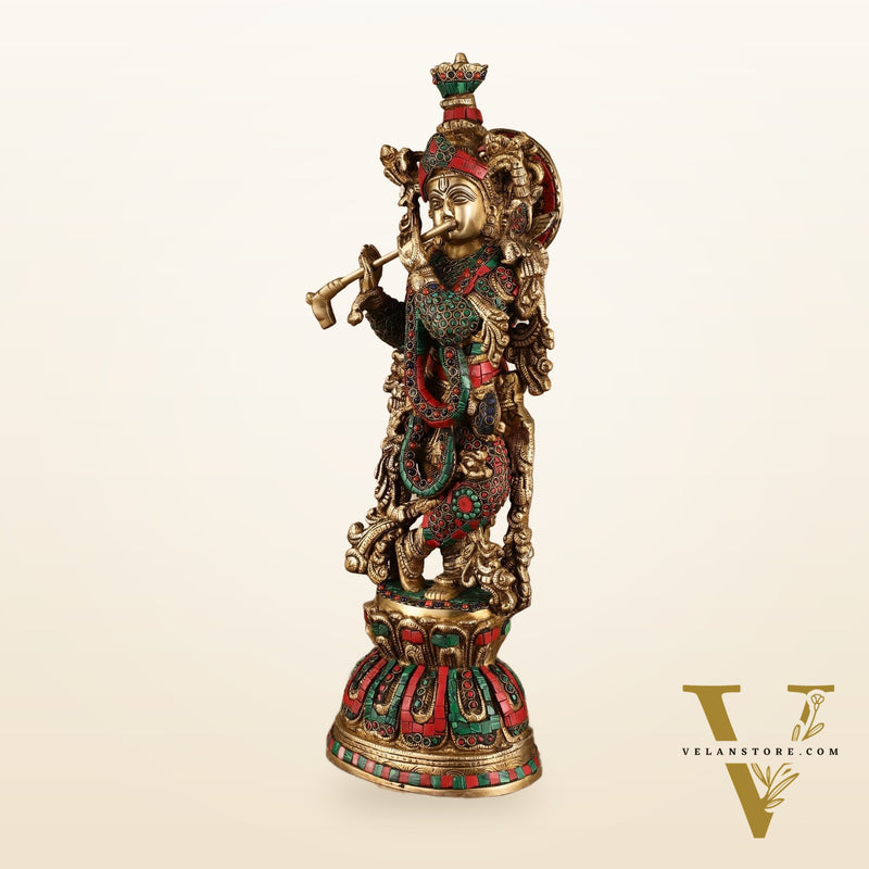 Pure Brass Radha Krishna Statue with Intricate Details | 21 Inch