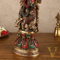 Pure Brass Radha Krishna Statue with Intricate Details | 21 Inch