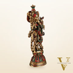 Pure Brass Radha Krishna Statue with Intricate Details | 21 Inch