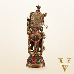 Pure Brass Radha Krishna Statue with Intricate Details | 21 Inch