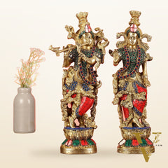 Pure Brass Radha Krishna Statues - Exquisite Handcrafted Art - 14 inch