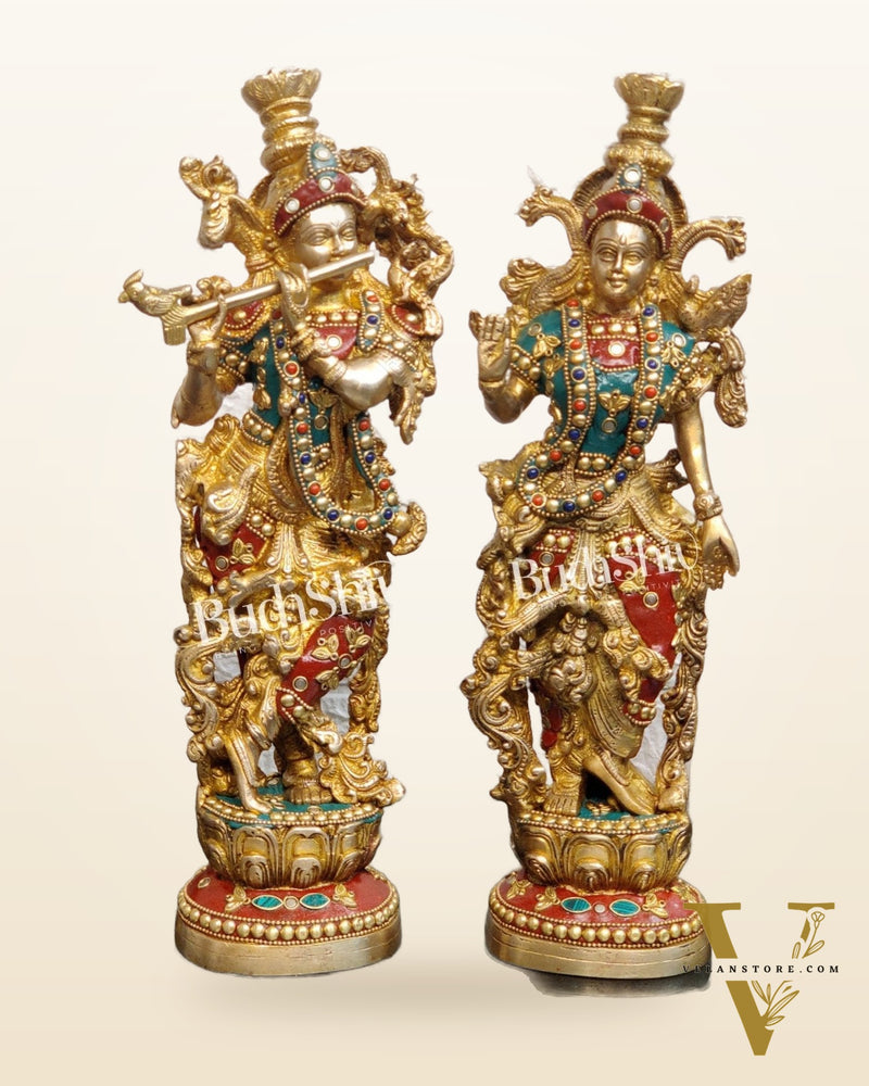 Pure Brass Radha Krishna Statues - Exquisite Handcrafted Art - 14 inch