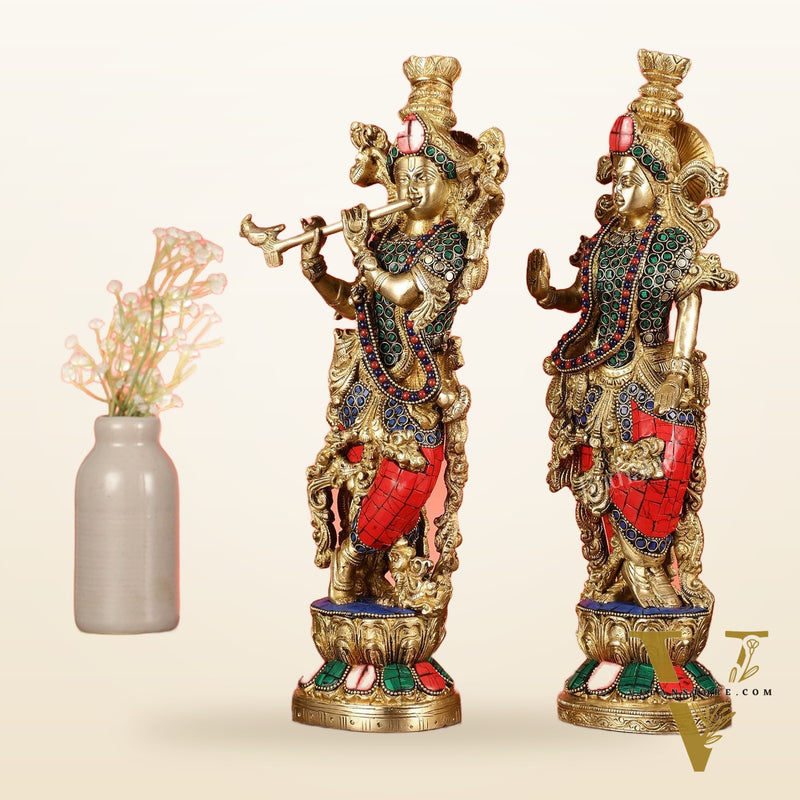 Pure Brass Radha Krishna Statues - Exquisite Handcrafted Art - 14 inch
