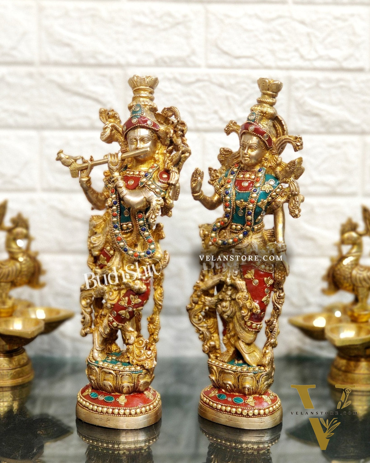 Pure Brass Radha Krishna Statues - Exquisite Handcrafted Art - 14 inch