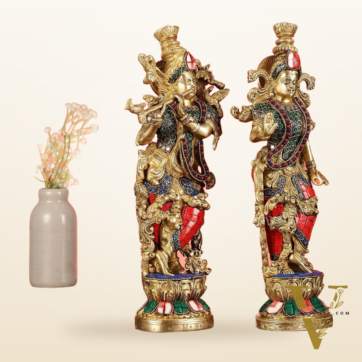 Pure Brass Radha Krishna Statues - Exquisite Handcrafted Art - 14 inch