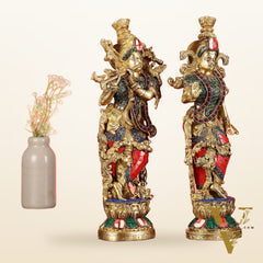 Pure Brass Radha Krishna Statues - Exquisite Handcrafted Art - 14 inch
